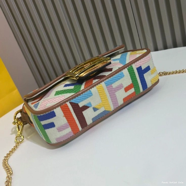 Cheap Multi FF Bag Beige Baguette Canvas In Fendi Motif Mini 0721